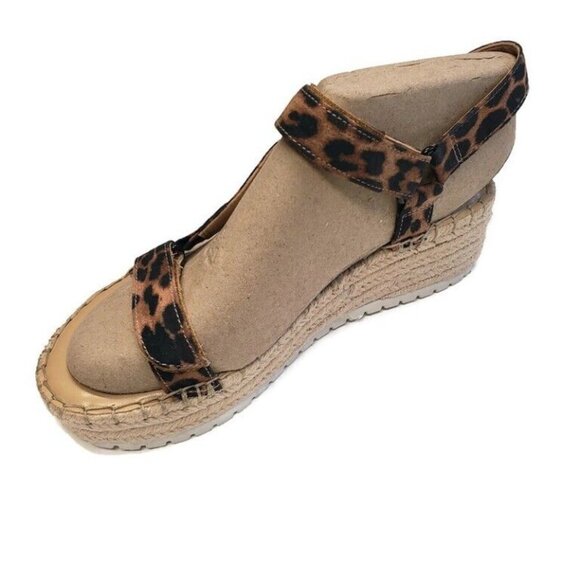 Nine West Womens Size 6 Gaduex2 Espadrille Wedge Open Toe Sandals Brown Leopard - Picture 3 of 8